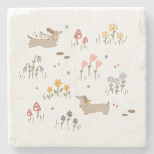 Dachshund Weiner Dog Lovers Wildflower Kitchen Stone Coaster
