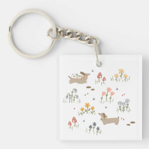 Dachshund Weiner Dog Lovers Wildflower Lanyard Key Ring