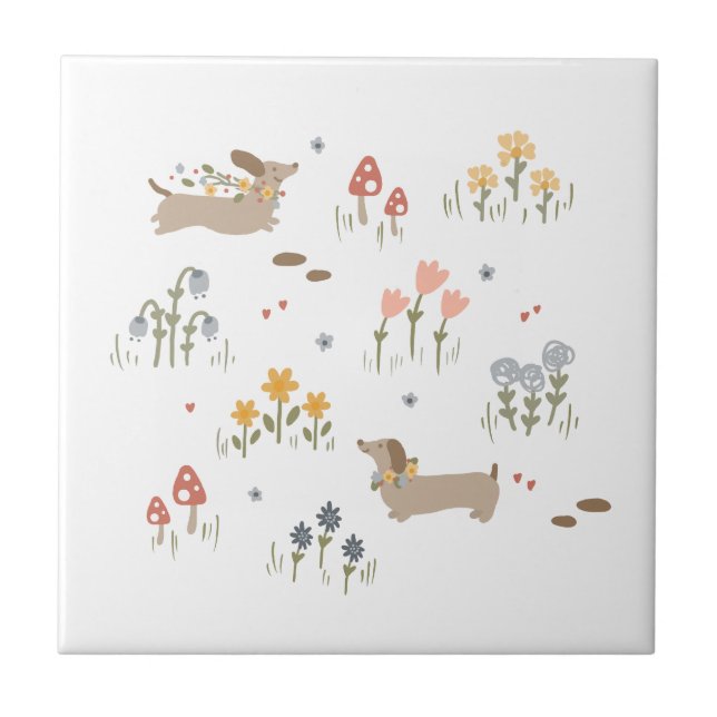 Dachshund Weiner Dog Lovers Wildflower Wall Art  Ceramic Tile (Front)