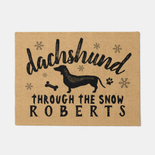 Dachshund Weiner Dog Winter Snow Burlap Custom Doormat