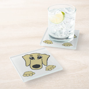 dachshund wheaten cartoon peeking glass coaster