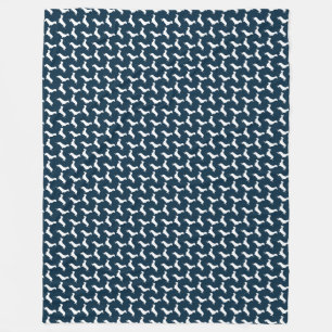 Dachshund White Silhouettes on Navy Blue Fleece Blanket