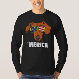 Dachshund Wiener American Usa Flag 4th Of July Fou T-Shirt