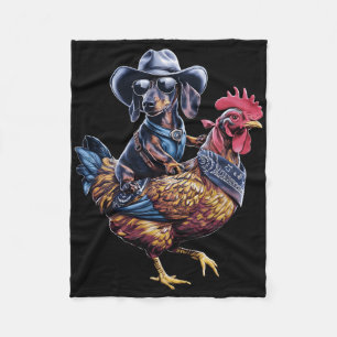 Dachshund Wiener Cowboy Riding A Chicken For Dog L Fleece Blanket