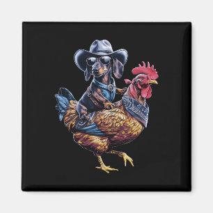 Dachshund Wiener Cowboy Riding A Chicken For Dog L Magnet