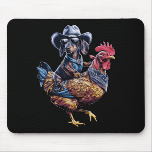 Dachshund Wiener Cowboy Riding A Chicken For Dog L Mouse Pad