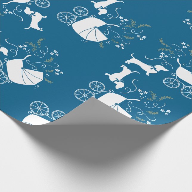 Dachshund Wiener Dog Baby Shower Blue Boy Wrapping Paper (Corner)