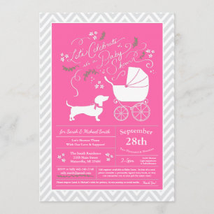 Dachshund Wiener Dog Baby Shower Pink Girl Invitation