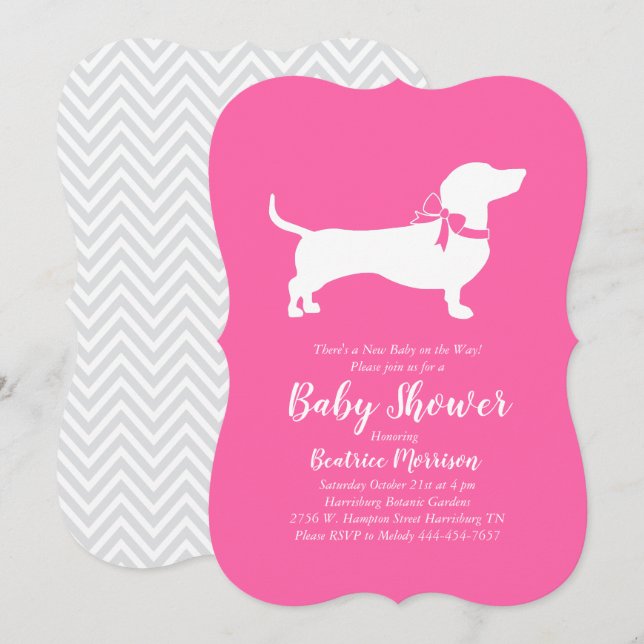 Dachshund Wiener Dog Baby Shower Pink Girl Invitation (Front/Back)