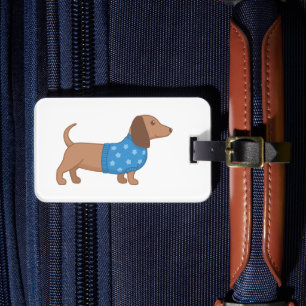 Dachshund Wiener Dog Blue Star Sweater Luggage Tag