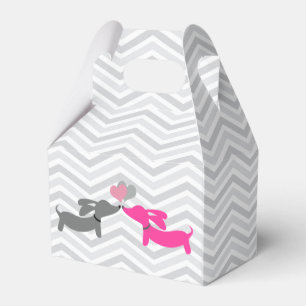 Dachshund Wiener Dog Love Hearts on Grey Chevrons Favour Box
