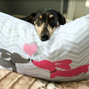Dachshund Wiener Dog Love & Hearts Pink & Grey Lumbar Cushion