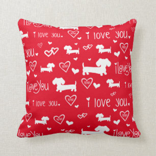 Dachshund Wiener Dog Love on Red Cushion