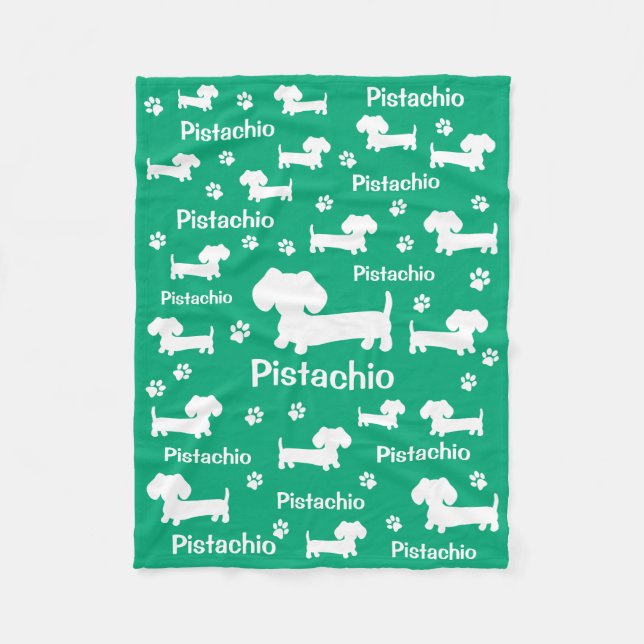 Dachshund Wiener Dog Personalised Blanket Green (Front)