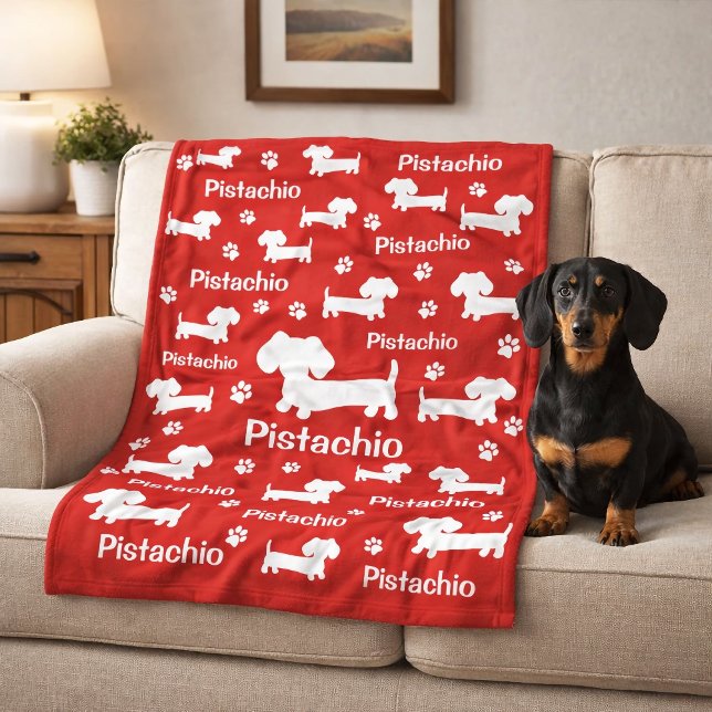Dachshund Wiener Dog Personalised Blanket Red (Dachshund Wiener Dog Personalized Blanket Red)