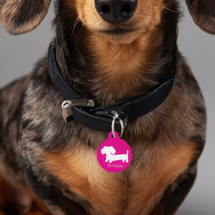 Dachshund Wiener Dog Pink ID Dog Tag Teal