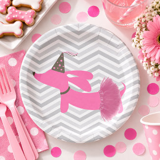 Dachshund Wiener Dog Pink Tutu Party Plates
