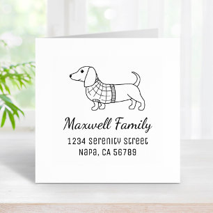 Dachshund Wiener Dog Plaid Sweater Family Address Self-inking Stamp
