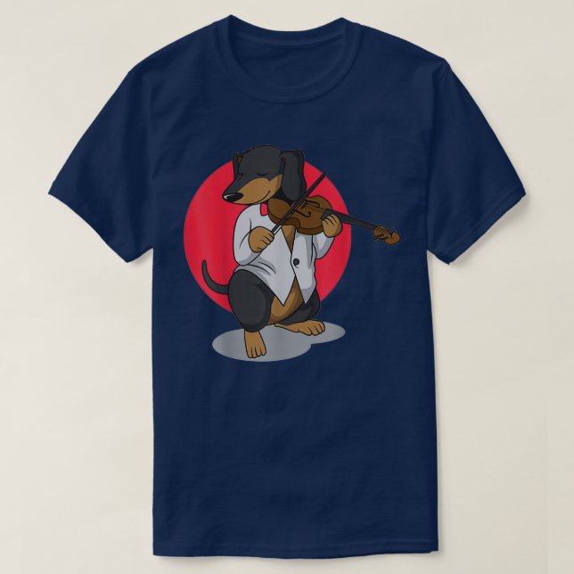 Dachshund Wiener Dog Playing Violin Cute Funny Vio T-Shirt (Design Front)
