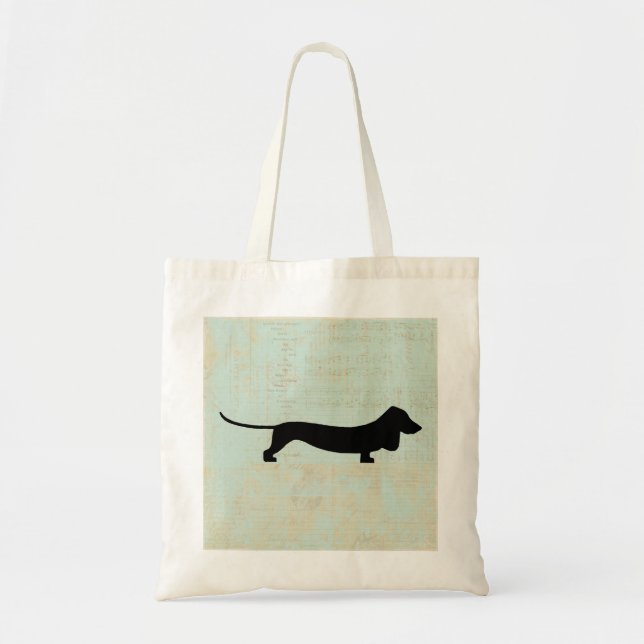 Dachshund Wiener Dog Silhouette on Teal Music BG Tote Bag (Front)