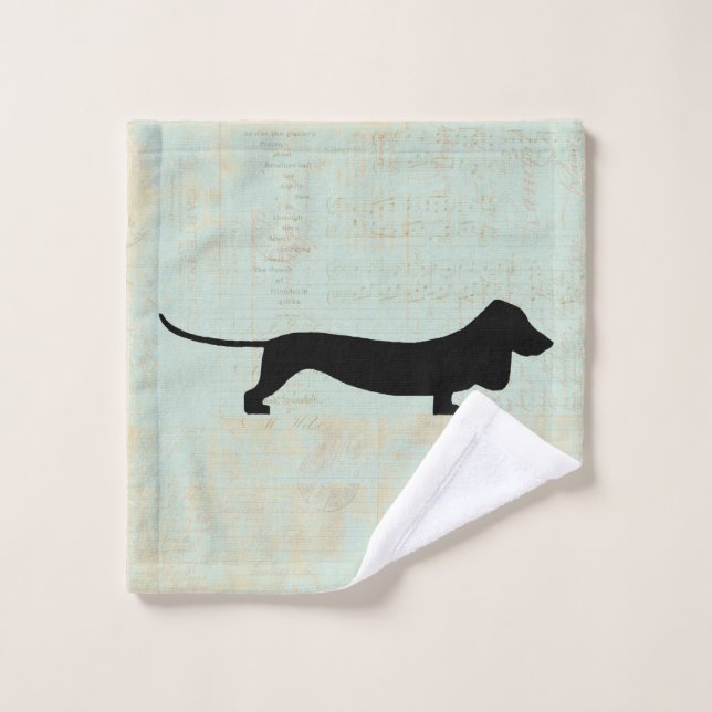 Dachshund Wiener Dog Silhouette on Teal Music BG Wash Cloth (Wash Cloth)