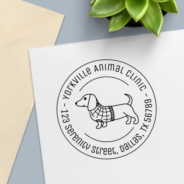 Dachshund Wiener Dog Veterinarian Round Address Self-inking Stamp (Creator Uploaded)