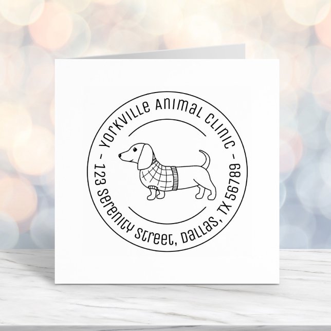 Dachshund Wiener Dog Veterinarian Round Address Self-inking Stamp (Creator Uploaded)