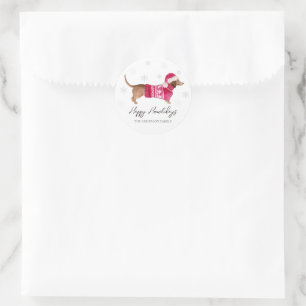 Dachshund Wiener Dog Watercolor Pet Winter Holiday Classic Round Sticker