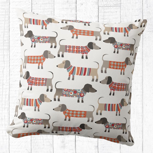 Dachshund Wiener Sausage Dog Cushion (Dachshund Wiener Sausage Dog pattern fun throw pillow)