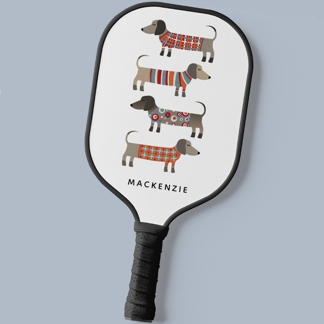 Dachshund Wiener Sausage Dog Fun Personalised Pickleball Paddle (Dachshund Wiener Sausage Dog fun personalized custom name pickleball paddle)