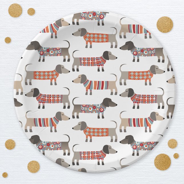 Dachshund Wiener Sausage Dog Paper Plate (Dachshund Wiener Sausage Dog fun party paper plates)