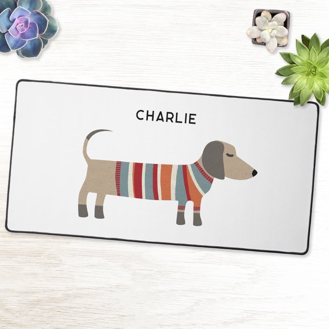 Dachshund Wiener Sausage Dog Personalised Desk Mat (Fun personalized name Dachshund Wiener Sausage dog desk mat)