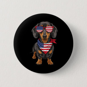 Dachshund Wiener Usa Us Flag 4th Of July America C 6 Cm Round Badge