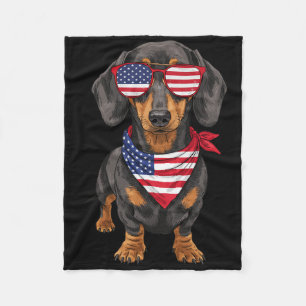 Dachshund Wiener Usa Us Flag 4th Of July America C Fleece Blanket