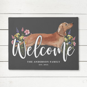 Dachshund Wildflower Gray Welcome Doormat