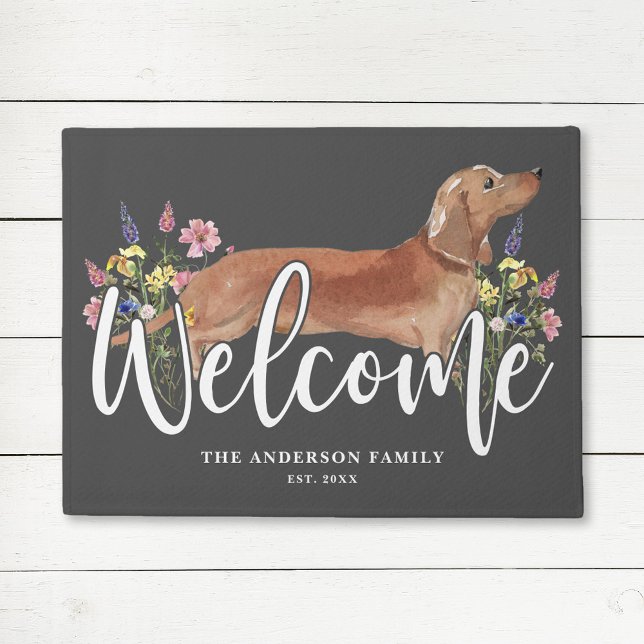 Dachshund Wildflower Grey Welcome Doormat (Creator Uploaded)