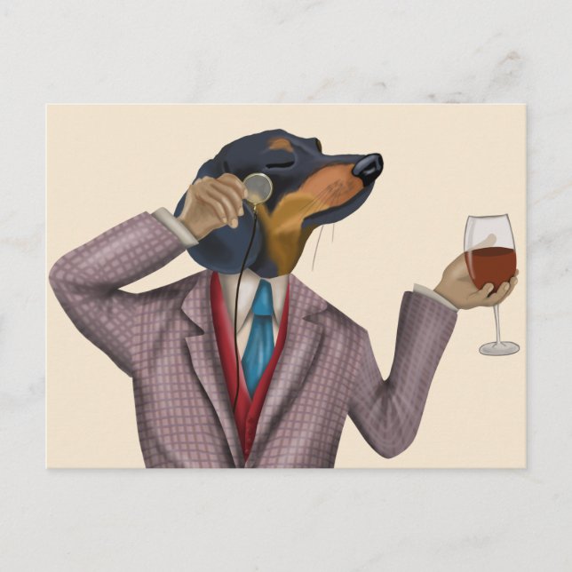 Dachshund Wine Snob Postcard (Front)