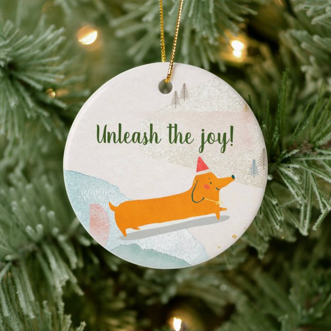 Dachshund Winter Christmas Ceramic Ornament (Tree)