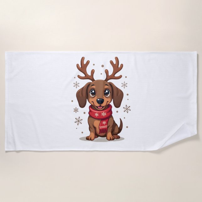 Dachshund Winter Joy Beach Towel (Front)