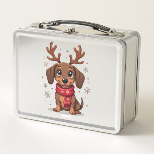 Dachshund Winter Joy Metal Lunch Box