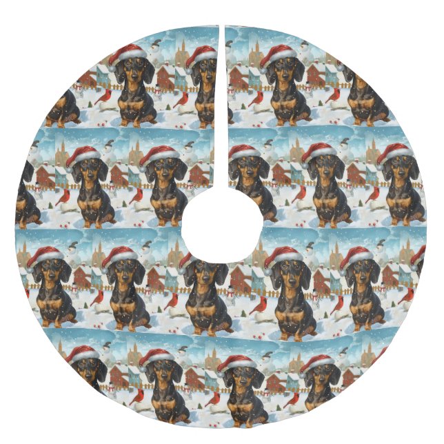 Dachshund Winter Wonderland Christmas Joy Brushed Polyester Tree Skirt (Front)