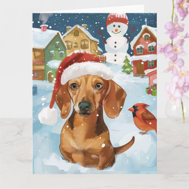 Dachshund Winter Wonderland Christmas Joy Card (Orchid)