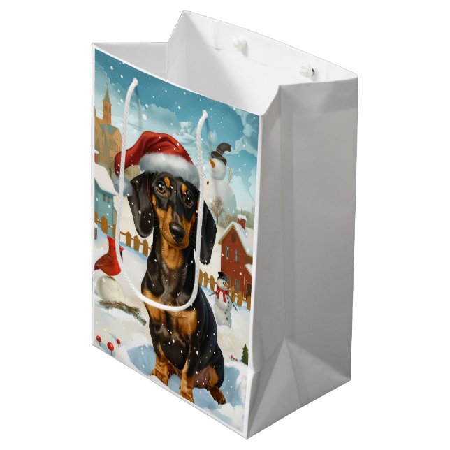 Dachshund Winter Wonderland Christmas Joy Medium Gift Bag (Front Angled)