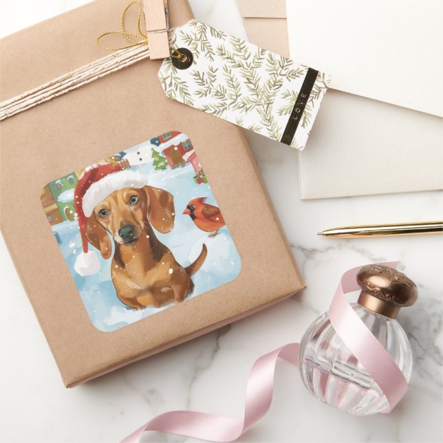 Dachshund Winter Wonderland Christmas Joy Square Sticker (Gifting)