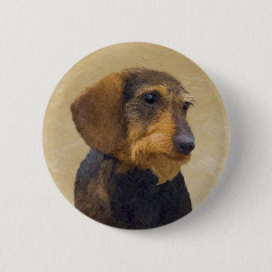 Dachshund (Wirehaired) Painting Original Dog Art 6 Cm Round Badge