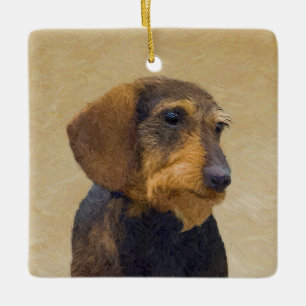 Dachshund (Wirehaired) Painting Original Dog Art Ceramic Ornament