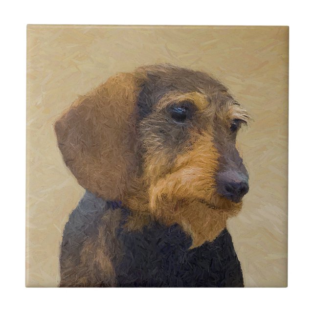 Dachshund (Wirehaired) Painting Original Dog Art Ceramic Tile (Front)