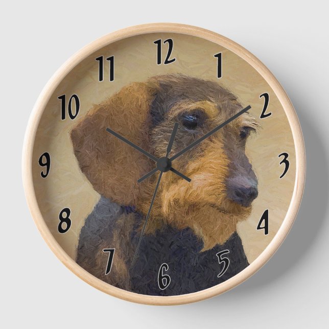 Dachshund (Wirehaired) Painting Original Dog Art Clock (Front)
