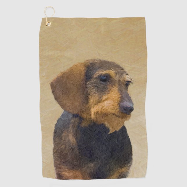 Dachshund (Wirehaired) Painting Original Dog Art Golf Towel (Front)