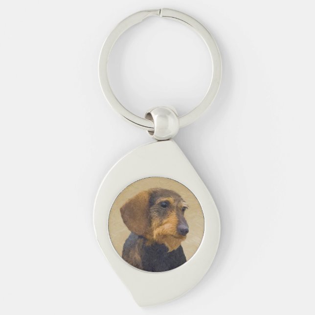 Dachshund (Wirehaired) Painting Original Dog Art Key Ring (Front)